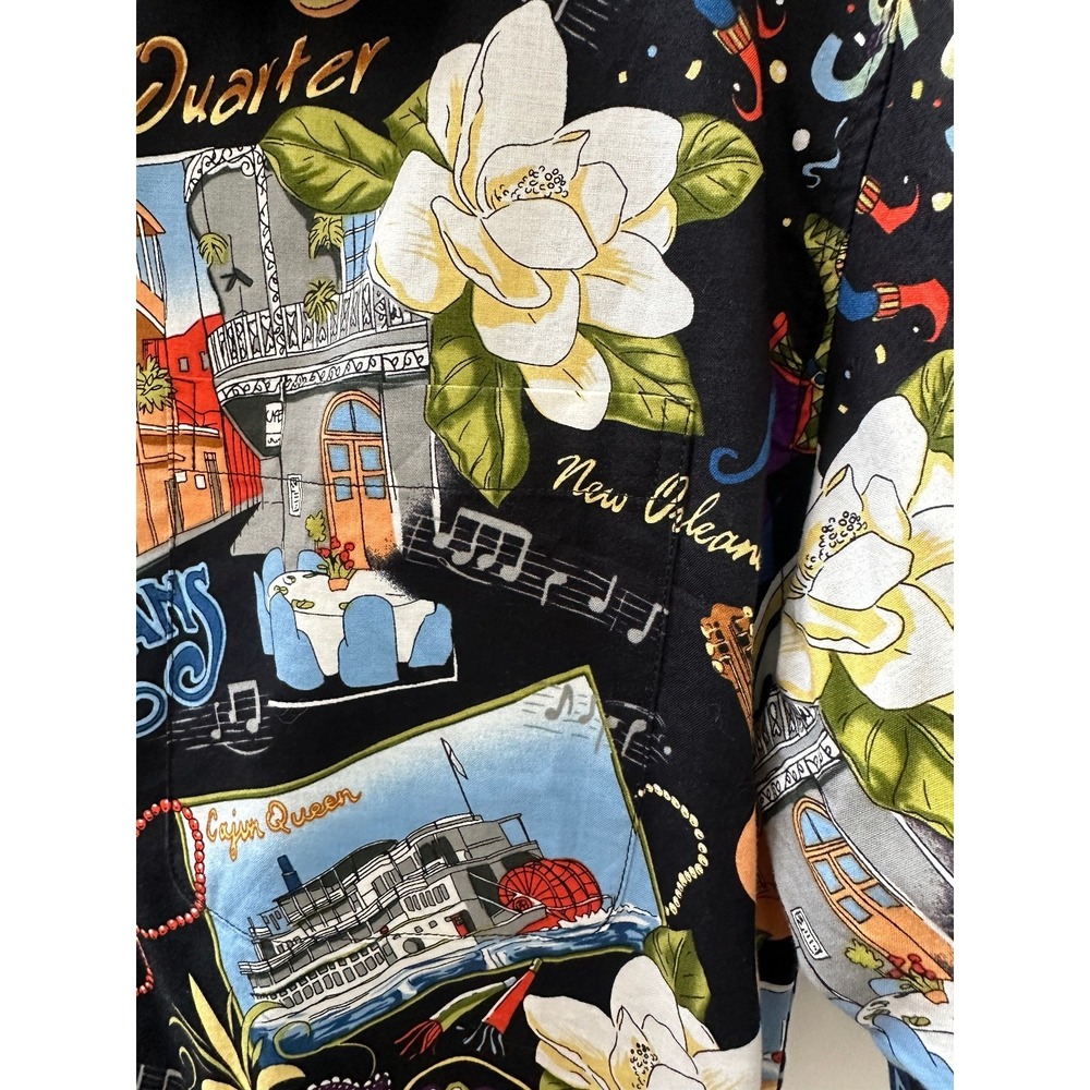 David Carey New Orleans Camp Shirt Black Button Up Collared Short Sleeve Mens M - Picture 7 of 15